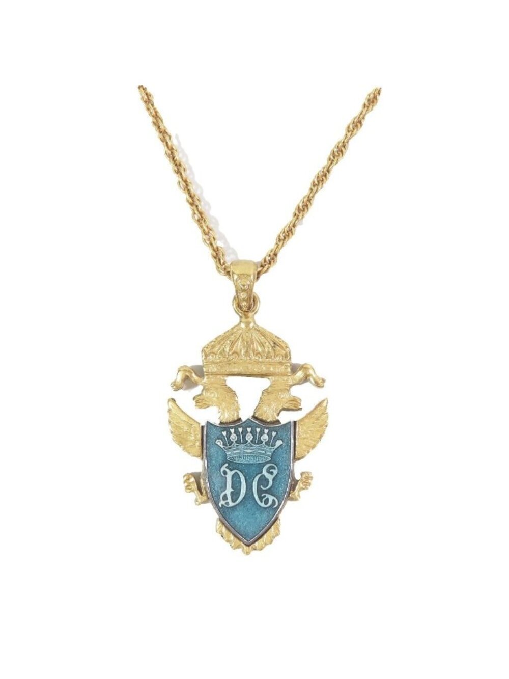 Dolce & Gabbana Necklace DG Crest Emblem Double Headed Eagle Pendant Gold